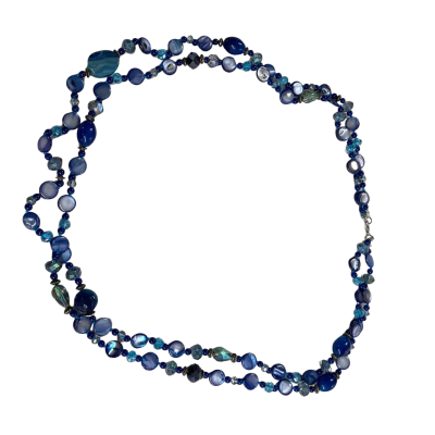 Blue Shell & Glass Beautiful Beaded Long Necklace