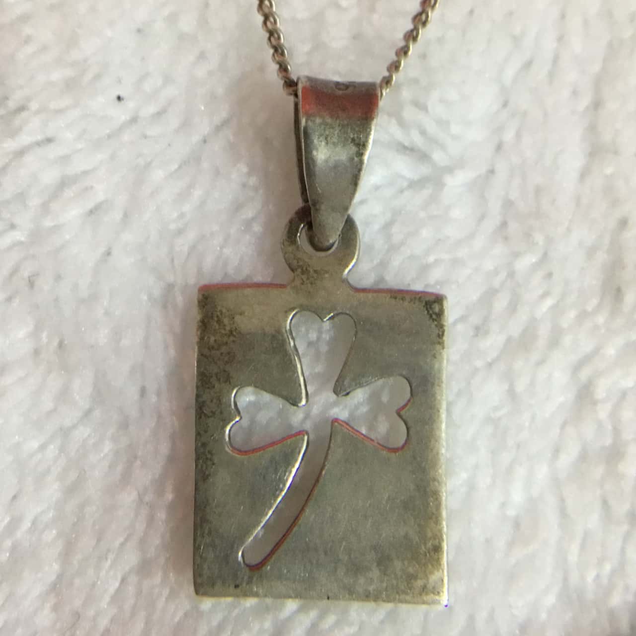 925 Sterling Silver Rectangle Pendant with 3 Leaf Clover and Dainty