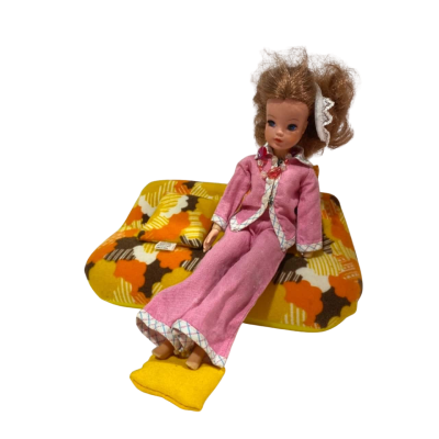 Vintage Barbie Furniture (Orange Couch and Beds)