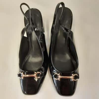 Forever New Valeria Trim Slingback Black Block Heels 