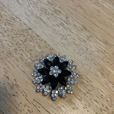 Black & Clear Rhinestone Floral Brooch