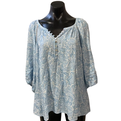 Just Jeans Womens  Size 22 3/4 Sleeve Shirt Blue / Pattern / White 