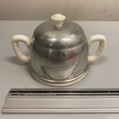 Ceramic Sugar Bowl With Chrome Cover And A Bakelite Knob