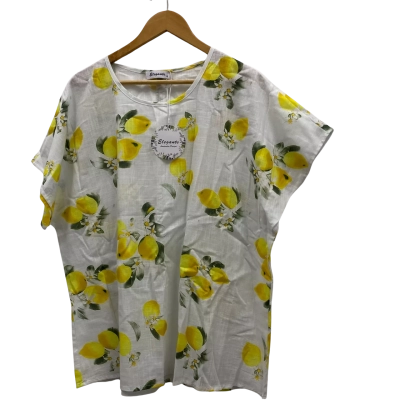 Elephants Women's Cotton Top Size 18 White Lemon Print BNWT