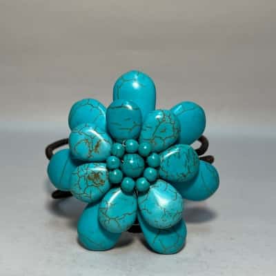 Stone Flower Cuff With Adjustable Wrapped Wire Band