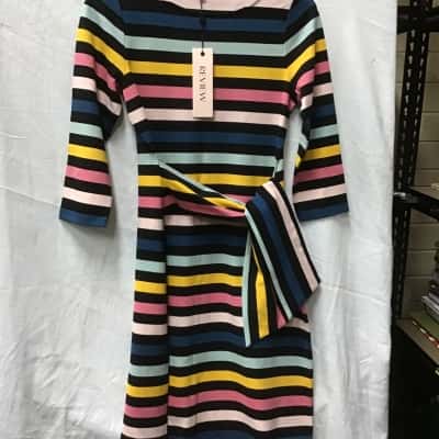 Review Australia /Cavello stripe Ponte  dress.  Size 10 Black  / Multicoloured 