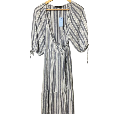 Women’s Size 10 Sportsgirl Linen Blue And White Maxi Dress
