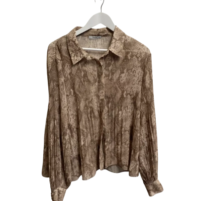 Sheike Womens  Size 16 Long Sleeve Shirt Beige / Brown / Pattern 