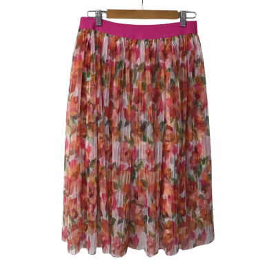 Blue Illusion Womens Size S Pink / White / Orange / Pink / Green Floral Tulle Midi Skirt 