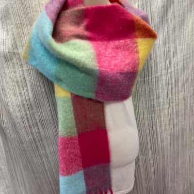  Rainbow Check Women’s Fluffy with Dreadlock Style Fringe Ends Scarf