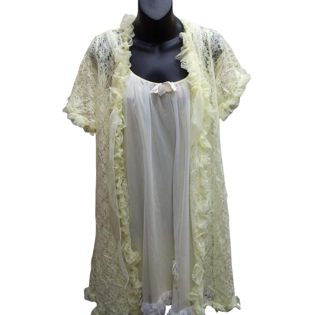 Womens Vintage Sheer mesh Nightdress + Nightcoat combo Size 1012. (s)