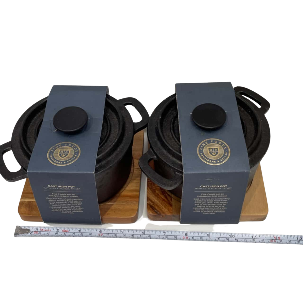 Cast Iron Pots with lids x 2 with Trivets. 18.5 x 7.6 cm(s)