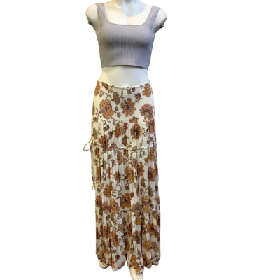 Tigerlily Womens  Size 12 Floral Tiered Maxi Skirt Brown / Cream 