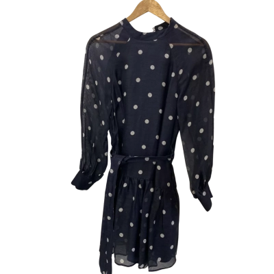Country Road Women's  Size 10 Long Sleeve Dress / Mini Dress Navy Blue  with white polka dots