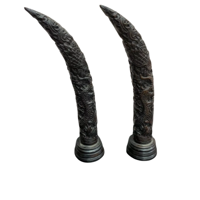 Decorative Chinese Stye Resin Horns Featuring Intricate Dragon Designs 