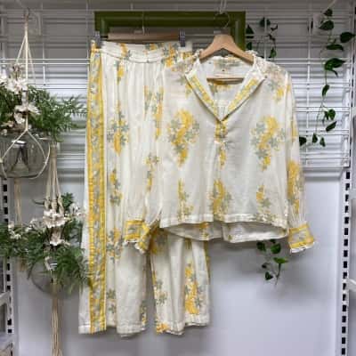Hannah Womens Boho Blouse & Pant Set Floral / Yellow Size 1 