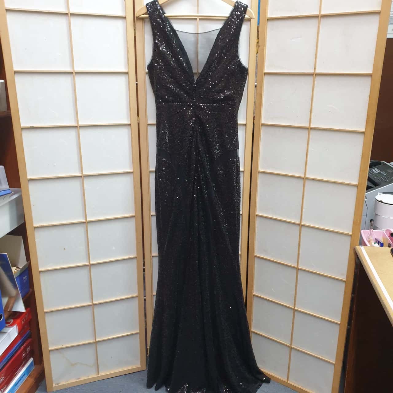 Stunning BARIANO Size 12 Black Sequin Floor Length Evening Gown(s)