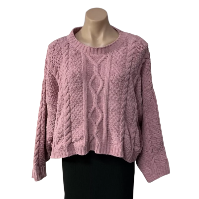 Minx & Moss Womens Size M Pink Cable Pattern Crew Neck Cropped Jumper 
