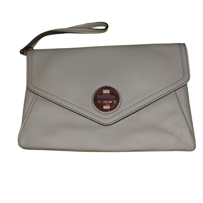 Mimco Rose Gold Hardware Beige Leather Envelope Purse Wristlet Carry All Pouch Clutch 