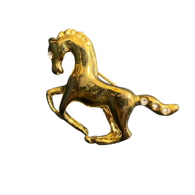  Womens gold plated & crystals horse Brooch 3.5cm