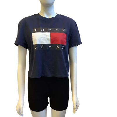 Tommy Jeans Womens  Size L Cropped Graphic Print Tee Navy 