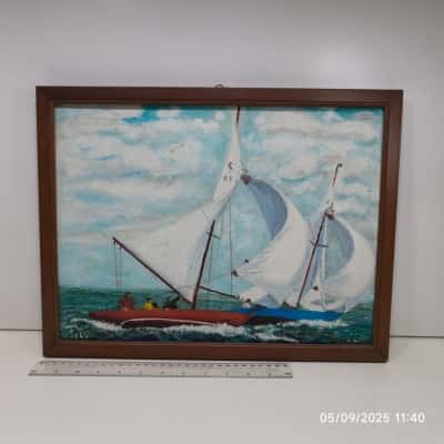Small Sailing Artwork Painting 1966 Framed Ocean As Is 