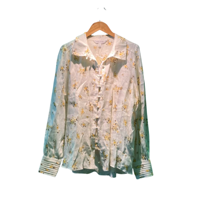 Forever New Womens  Size 14 Long Sleeve Shirt Floral / Off White / Yellow 