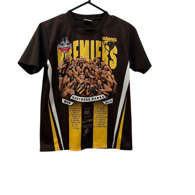 OFFICIAL AFL HAWTHORN PREMIERS TOP. SIZE 12