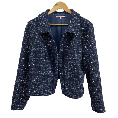 Review Womens  Size 16 Tweed Cropped Jacket Navy Blue 