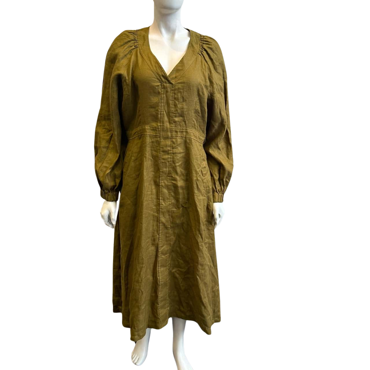 Morrison Women's Size 2 100 Linen Long Sleeve Maxi Dress Green (s)
