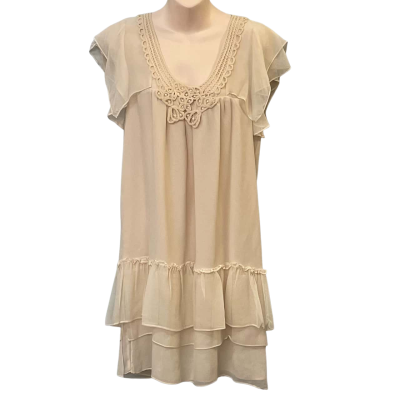 Witchery Womens Size 10 Babydoll/Mini/Short Sleeve Dress Cream