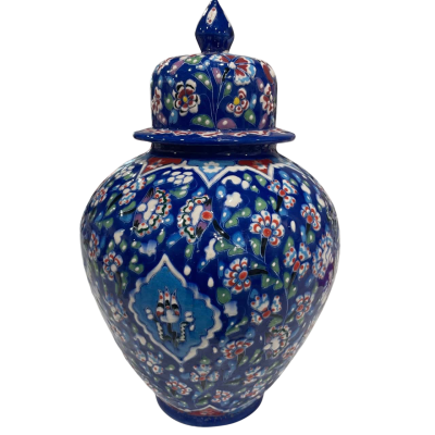 Large Turkish Iznik Ceramic Jar in Floral Design 