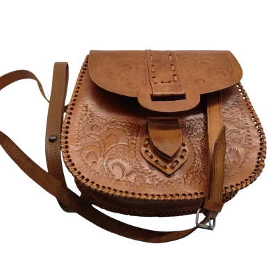 Vintage Southwestern Floral Bird Design Leather Crossbody Bagmens 