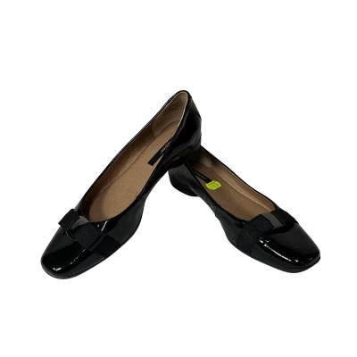 Hush Puppies Womens Size 41 Black Patent Leather Flat Shoes with Bow Ribbon (new)