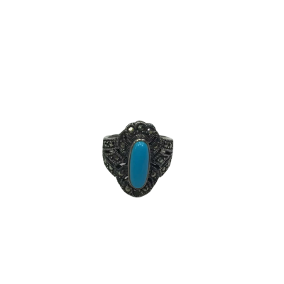 Vintage 925 Silver Ring With Marcasite & Turquoise 