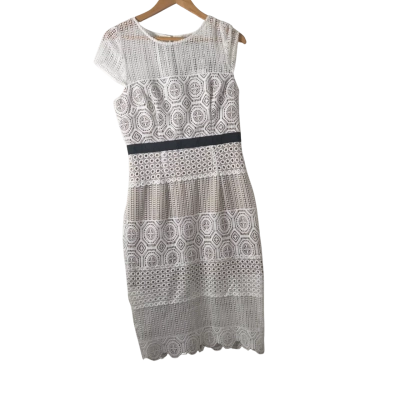 Portmans Womens  Size 12 Midi Dress Beige / Black  / White 