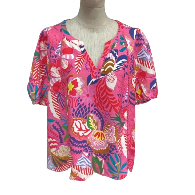 Loobies Story Womens  Size 10 Short Sleeve Top Pattern / Pink  