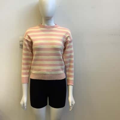 Bella Girls Size 8 Pure Wool Jumper Off White / Pink
