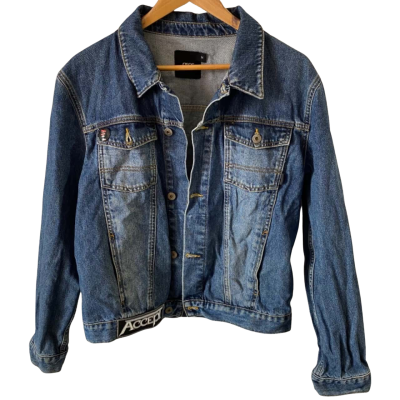 ASOS Mens  Size M Denim Jacket Navy Blue With Metal Band Patches - Judas Priest & Accept