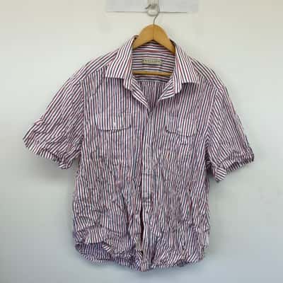R.M. Williams White Red Striped Short Sleeve Shirt  Size XXXXL 