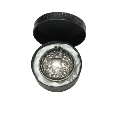 Vintage Silver-Plated Compact With Embossed Floral Design - New In Box