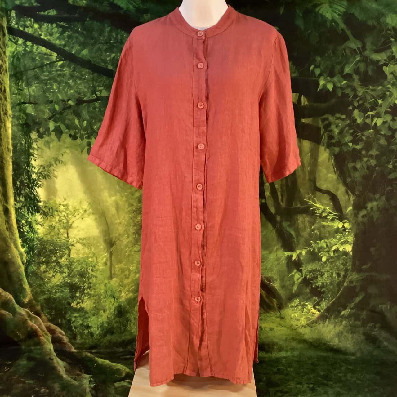 chinese dress ladies PUROLINO ROSE CORAL LINEN DRESS – spinifexcollections main image 0