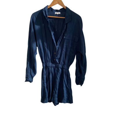 Posse Womens Linen Size M / S Long Sleeve Playsuit Navy Blue 