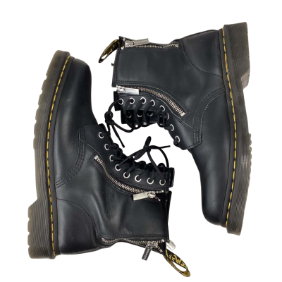 Dr Martens EU42 1460 ZIP Black Leather Boots AirWair Yellow Stich