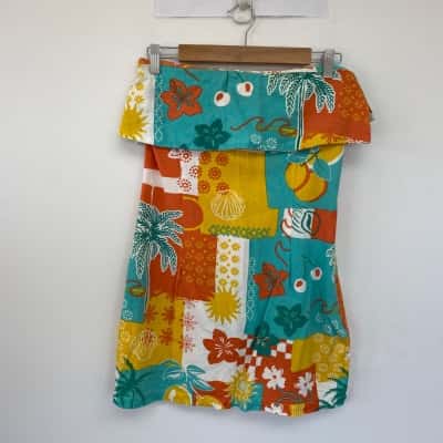 Bali Boat Shed Blue Red Yellow Pattern Strapless Mini Dress  Size M