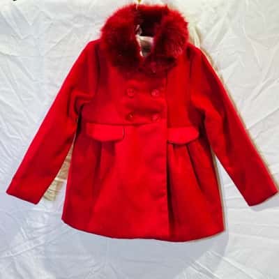OLLIE’S PLACE Kids Size 5 Fur Collar Coat Red 