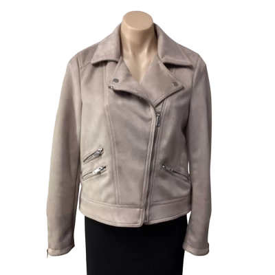 Just Jeans Womens Size 10 Beige Faux Suede Cropped Biker Jacket 