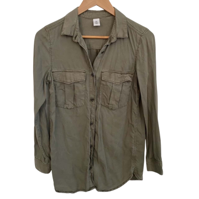 &Denim Womens  Size 6 Button Up Top / Long Sleeve Shirt Olive 