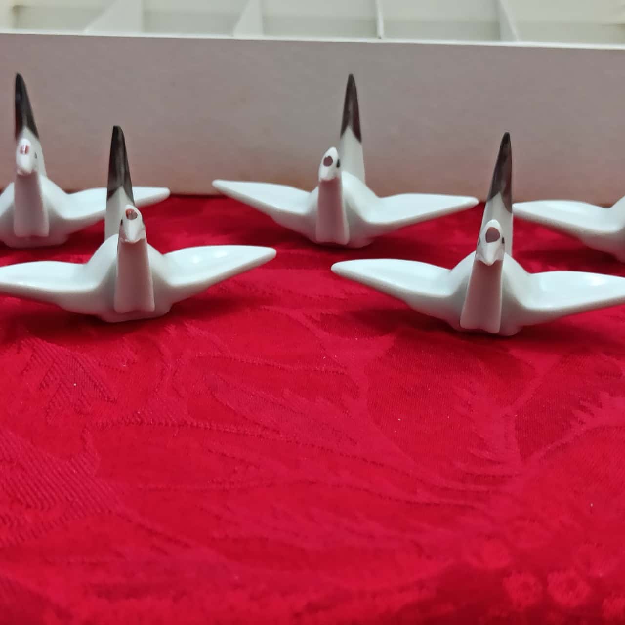 Set of 5 Ceramic Origami Crane Chopstick rests in box (b10)