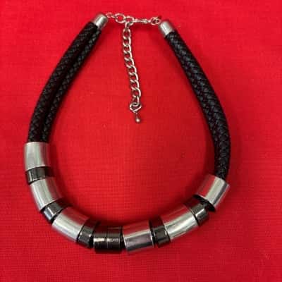 Lovisa Women's Double Black Braided  Necklace featuring Polished Stainless Steel Beads 